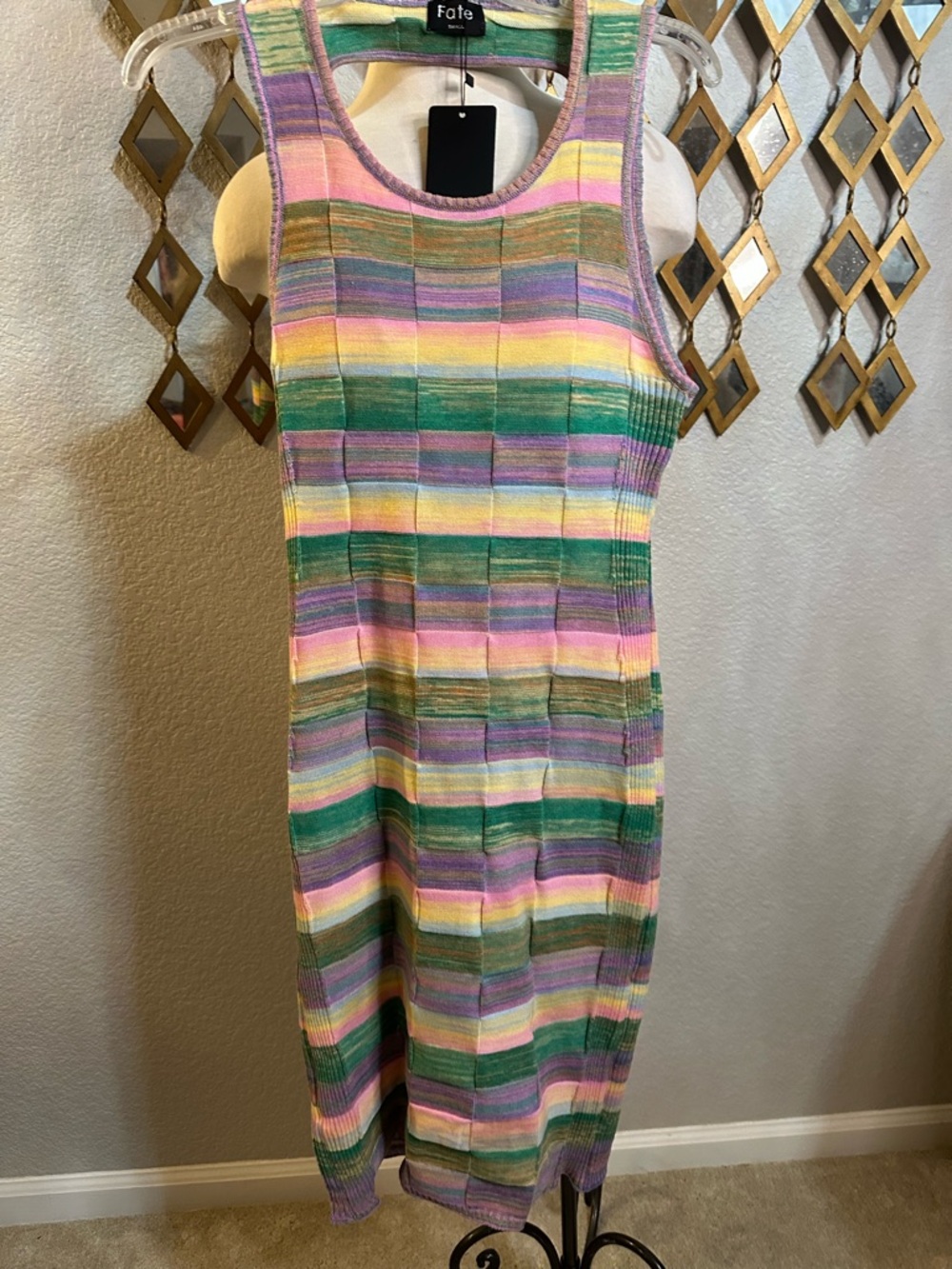 NWT Fate Textured Striped Knit Midi Dress